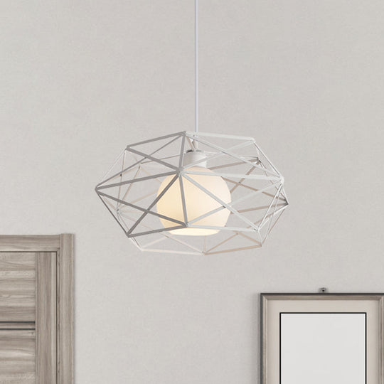 Geometric Metal Cage Pendant Light for Industrial Dining Rooms - Black/White