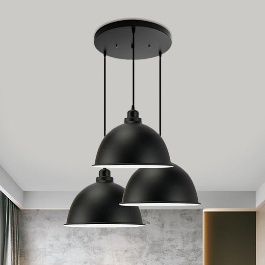 Retro Metal Dome Pendant Light with 3 Lights for Stylish Kitchen Décor - Black/White