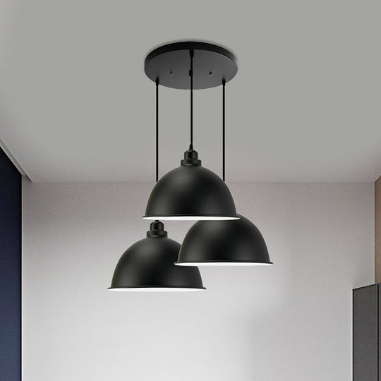 Retro Metal Dome Pendant Light with 3 Lights for Stylish Kitchen Décor - Black/White