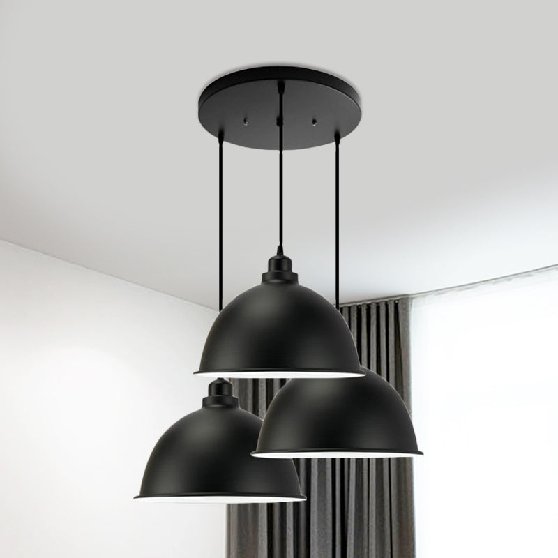 Retro Metal Dome Pendant Light with 3 Lights for Stylish Kitchen Décor - Black/White