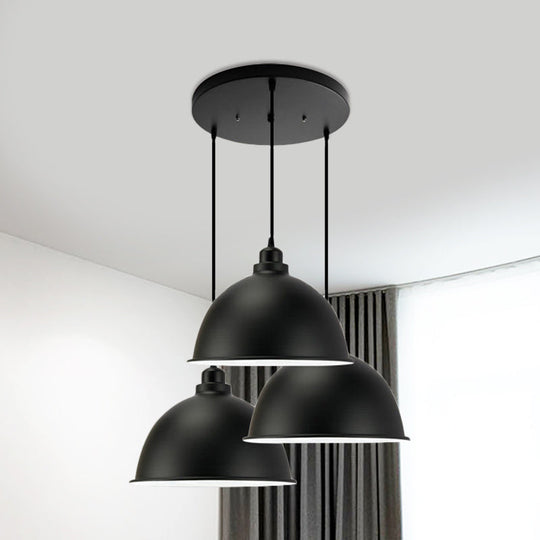 Retro Metal Dome Shade Pendant Light - Stylish 3-Light Kitchen Hanging Fixture In Black/White