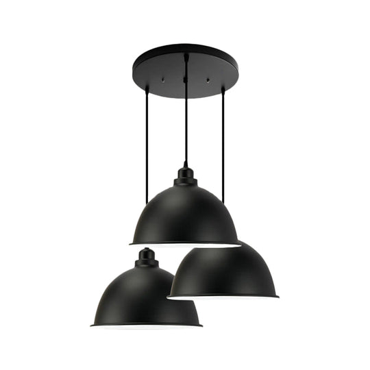 Retro Metal Dome Shade Pendant Light - Stylish 3-Light Kitchen Hanging Fixture In Black/White