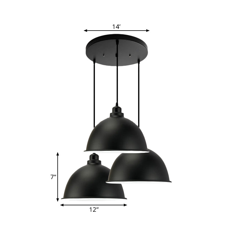 Retro Metal Dome Pendant Light with 3 Lights for Stylish Kitchen Décor - Black/White