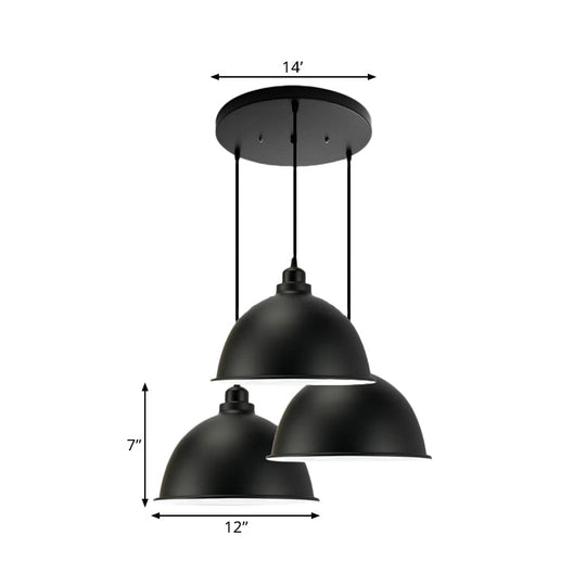 Retro Metal Dome Shade Pendant Light - Stylish 3-Light Kitchen Hanging Fixture In Black/White