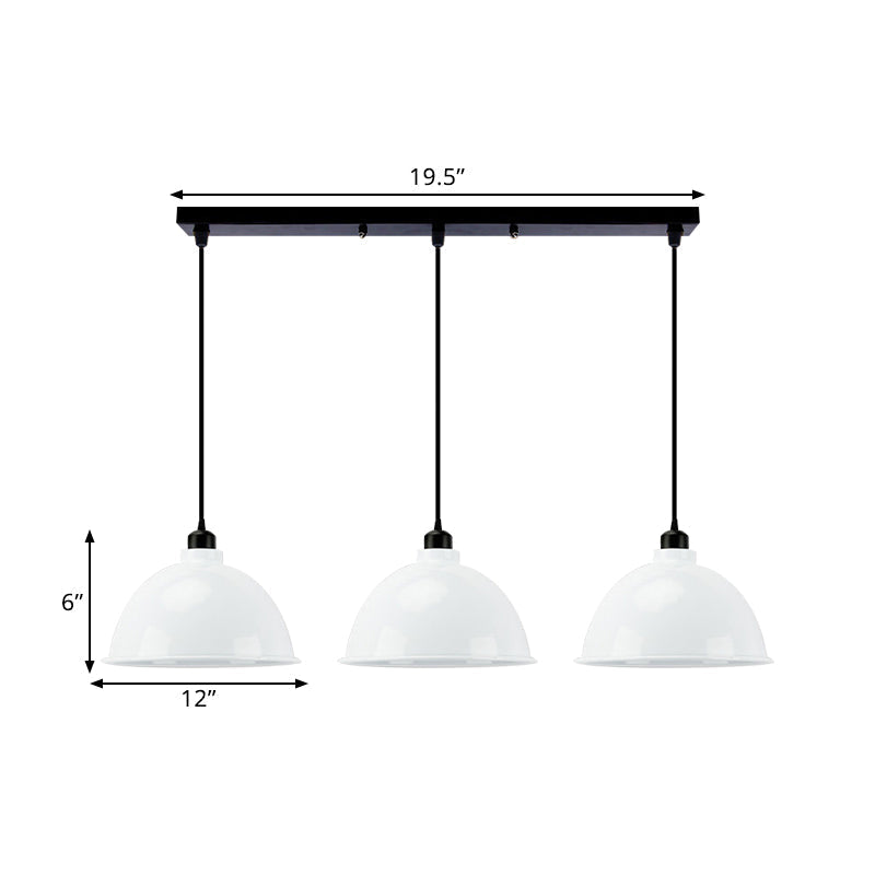 Retro Metal Dome Shade Pendant Light - Stylish 3-Light Kitchen Hanging Fixture In Black/White