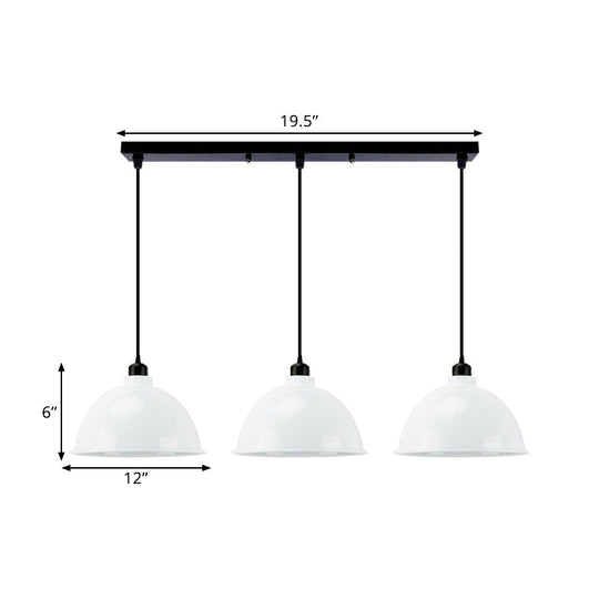 Retro Metal Dome Shade Pendant Light - Stylish 3-Light Kitchen Hanging Fixture In Black/White