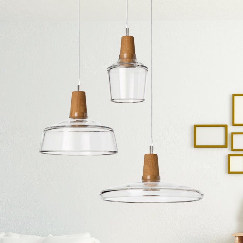 Modern Multi-Pendant Ceiling Light With Clear/Smoked Glass And Wood Accents Clear