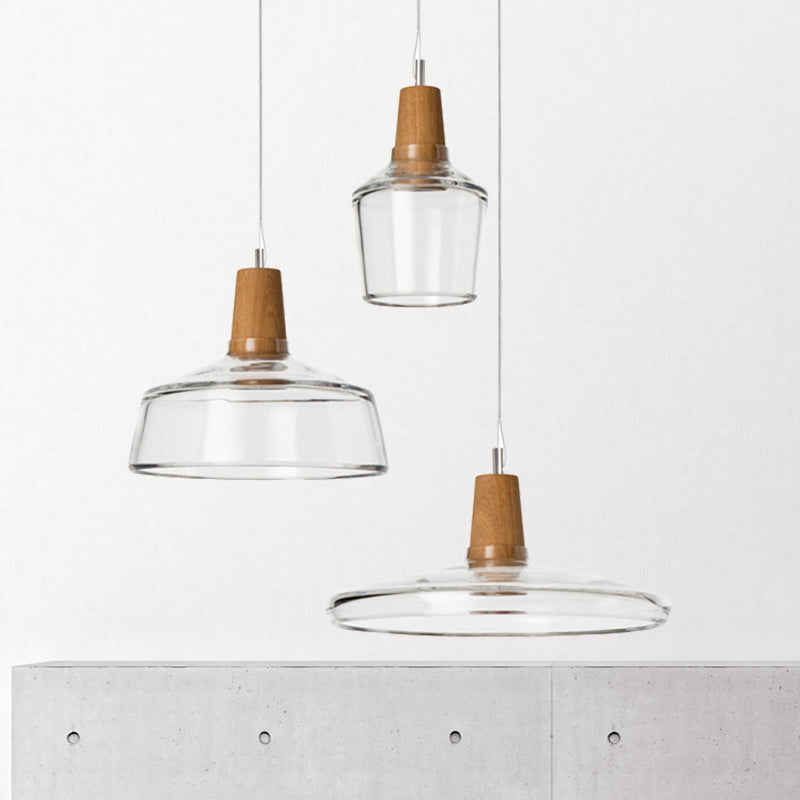 Modern Multi-Pendant Ceiling Light With Clear/Smoked Glass And Wood Accents