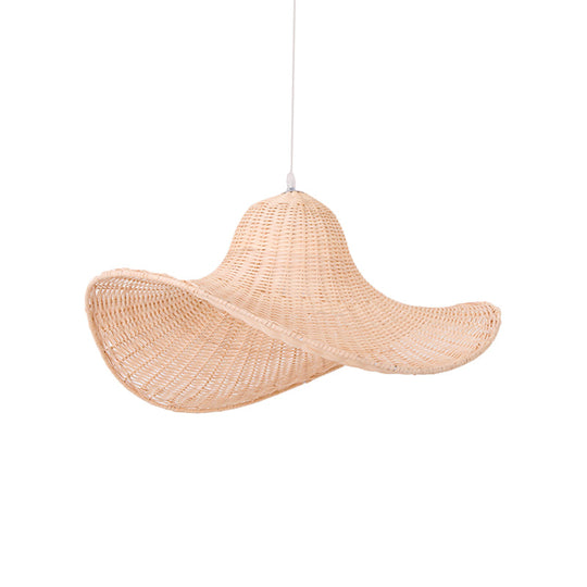 South-East 1-Bulb Hanging Pendant - 16/19.5 Long Rattan Beige Straw Hat Design For Restaurant Tea