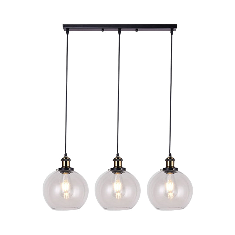 Industrial 3-Light Clear Glass Pendant With Linear Canopy For Living Room