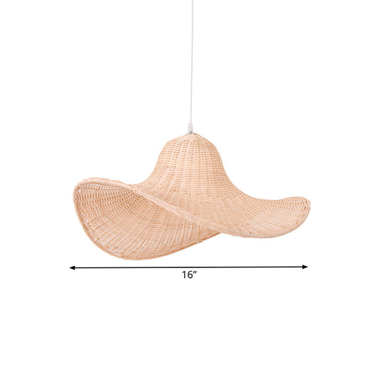 South-East 1-Bulb Hanging Pendant - 16/19.5 Long Rattan Beige Straw Hat Design For Restaurant Tea