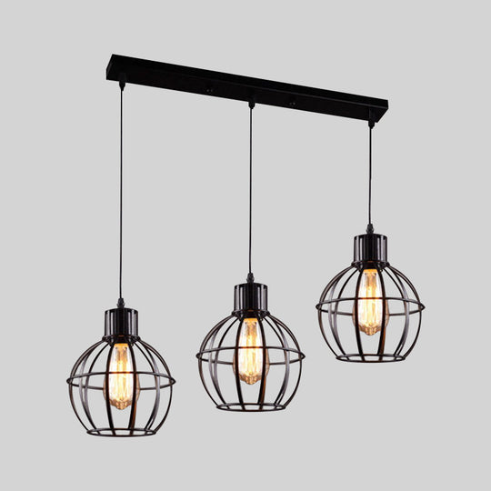 Industrial Style Black Pendant Light with 3 Bulbs, Wire Globe Shade - Ideal for Dining Room