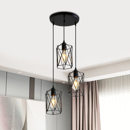 Industrial Black Metallic Pendant Lamp with 3 Cylinder Heads for Restaurants