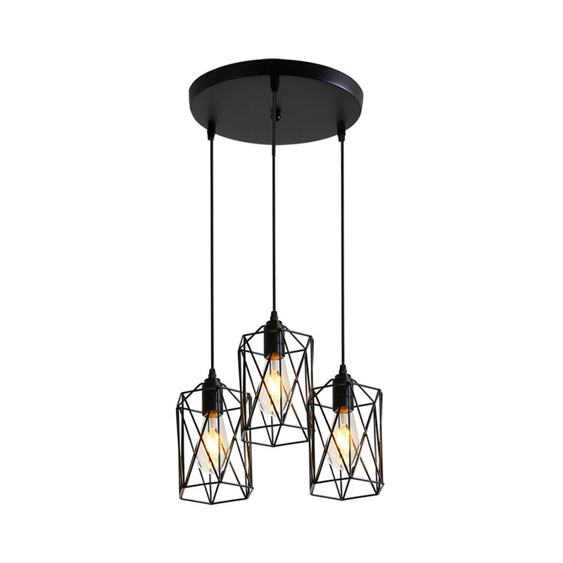 Industrial Black Metallic Pendant Lamp with 3 Cylinder Heads for Restaurants