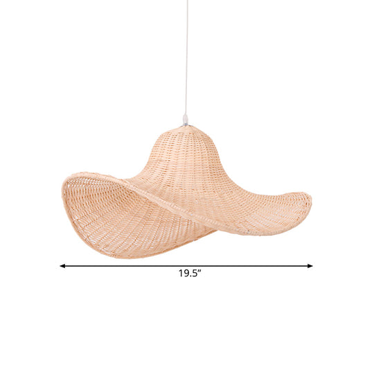 South-East 1-Bulb Hanging Pendant - 16/19.5 Long Rattan Beige Straw Hat Design For Restaurant Tea