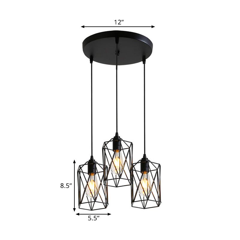 Industrial Black Metallic Pendant Lamp with 3 Cylinder Heads for Restaurants