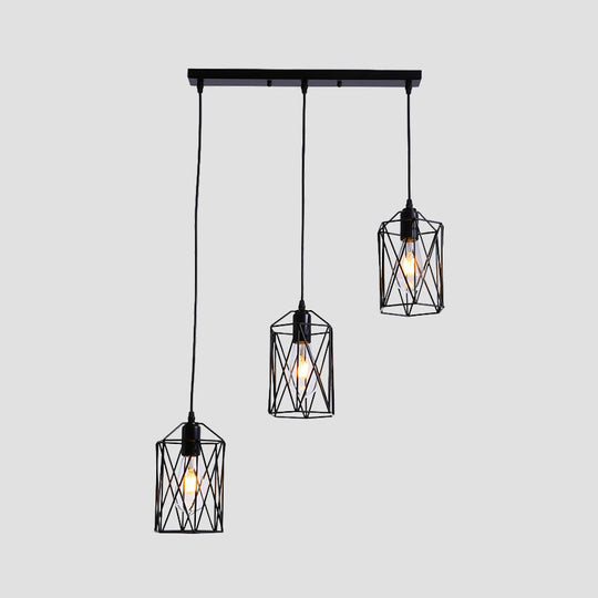 Industrial Black Metallic Pendant Lamp with 3 Cylinder Heads for Restaurants