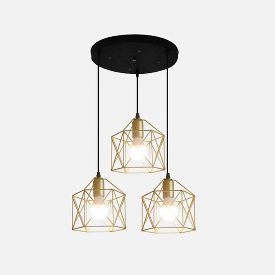 Industrial Style Gold Ceiling Light with Hexagon Cage Shade - Ideal for Restaurants and More!