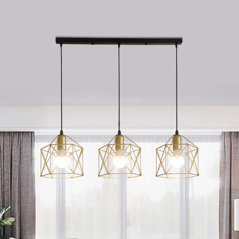 Industrial Style Gold Ceiling Light with Hexagon Cage Shade - Ideal for Restaurants and More!