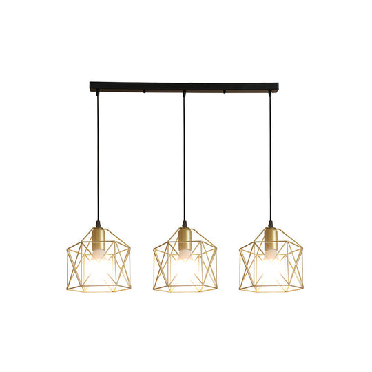 Industrial Style Gold Ceiling Light with Hexagon Cage Shade - Ideal for Restaurants and More!