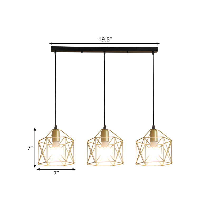 Industrial Style Gold Ceiling Light with Hexagon Cage Shade - Ideal for Restaurants and More!