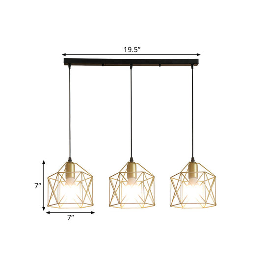 Industrial Style Gold Ceiling Light with Hexagon Cage Shade - Ideal for Restaurants and More!