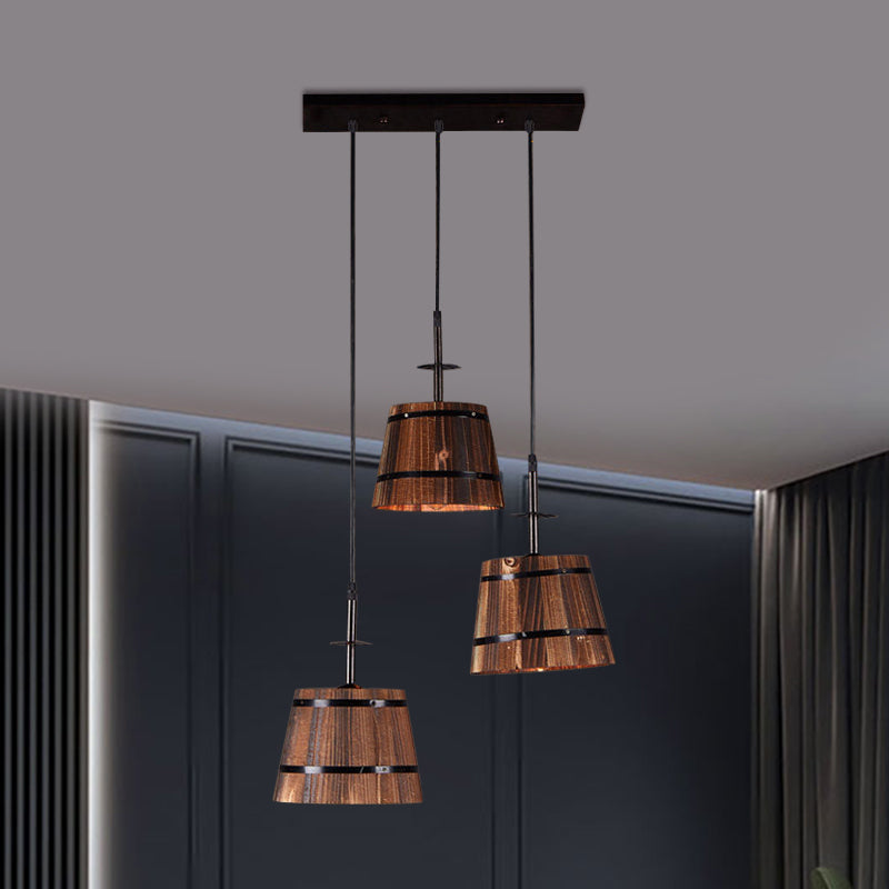 Rustic Wooden Hanging Lamp with 3 Bulbs for Villa Decor