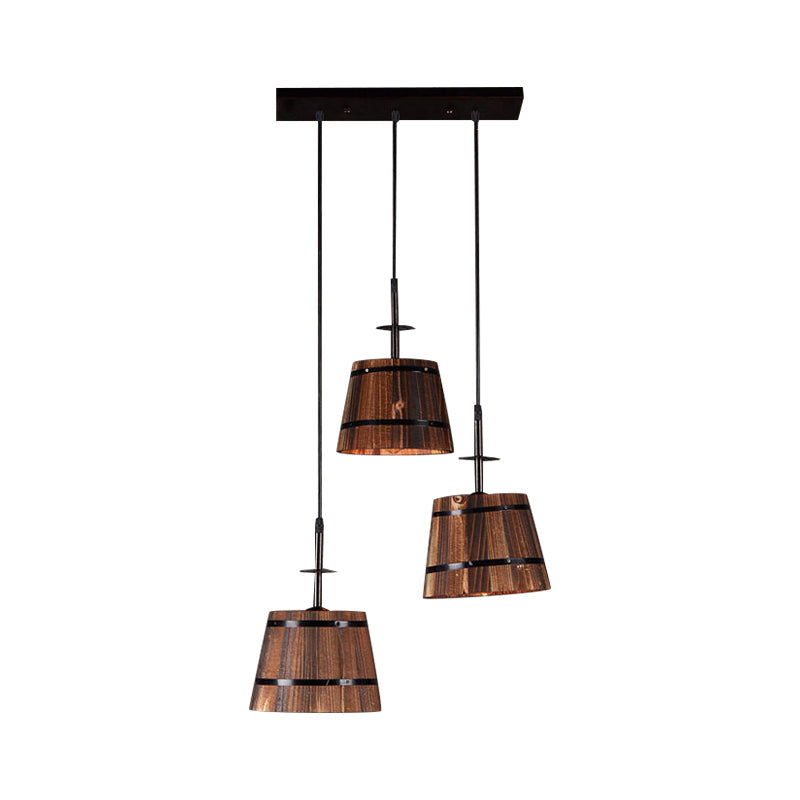 Rustic Wooden 3-Bulb Pendant Light In Brown - Villa Hanging Lamp