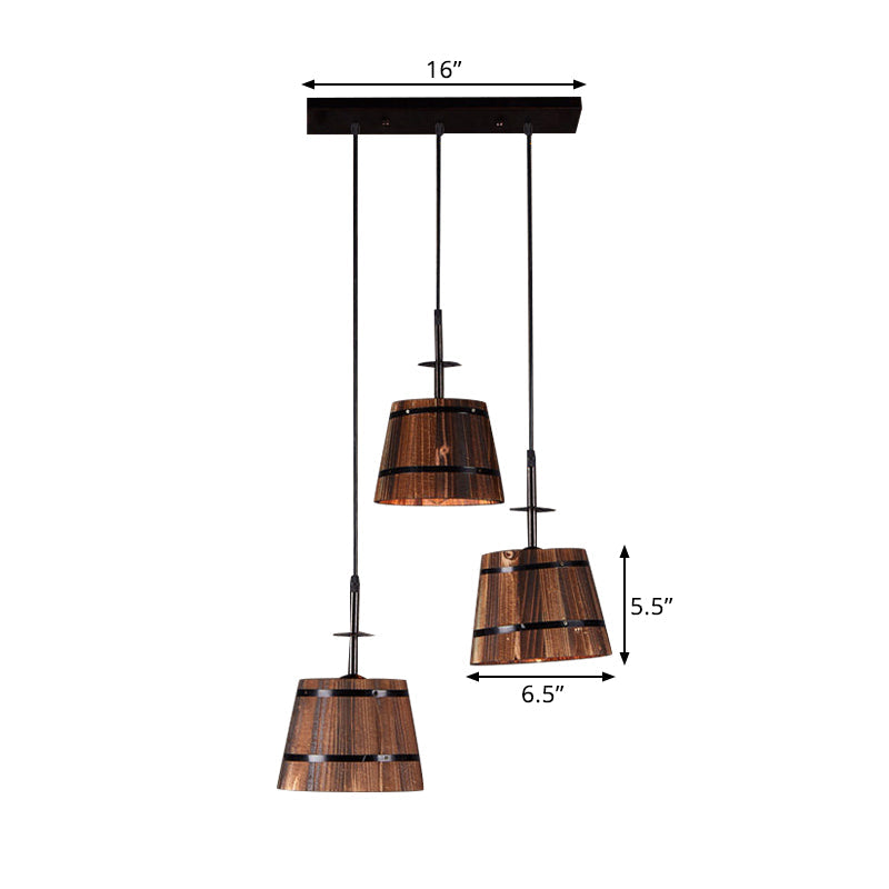 Rustic Wooden 3-Bulb Pendant Light In Brown - Villa Hanging Lamp