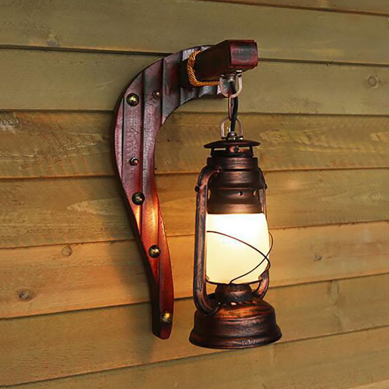 Rustic Opal Glass Antique Copper Sconce Light With Kerosene Lighting Fixture Weathered / Left