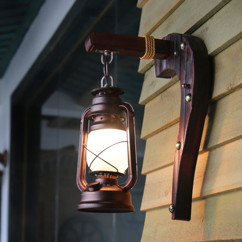 Rustic Opal Glass Antique Copper Sconce Light With Kerosene Lighting Fixture Weathered / Right