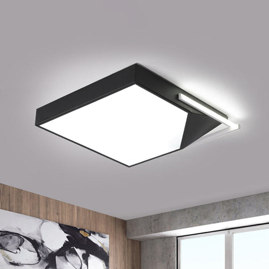 Modern Square Flush Mount Ceiling Light with Acrylic Shade - Black/White LED Ceiling Fixture for Bedroom - Warm/White Light - 18"/21.5" Wide