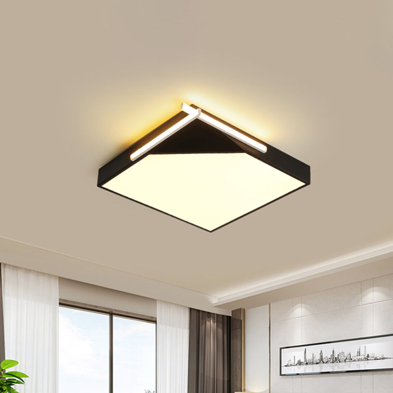 Modern Square Flush Mount Ceiling Light with Acrylic Shade - Black/White LED Ceiling Fixture for Bedroom - Warm/White Light - 18"/21.5" Wide