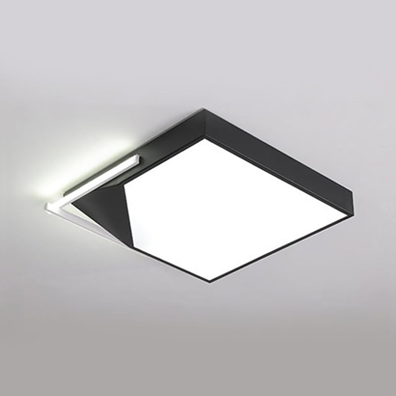 Modern Square Flush Mount Ceiling Light with Acrylic Shade - Black/White LED Ceiling Fixture for Bedroom - Warm/White Light - 18"/21.5" Wide