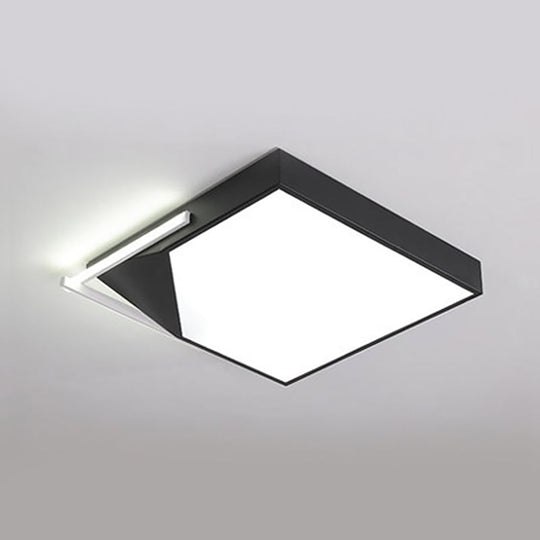 Modern Square Flush Mount Ceiling Light With Acrylic Shade - Black/White Led Fixture For Bedroom