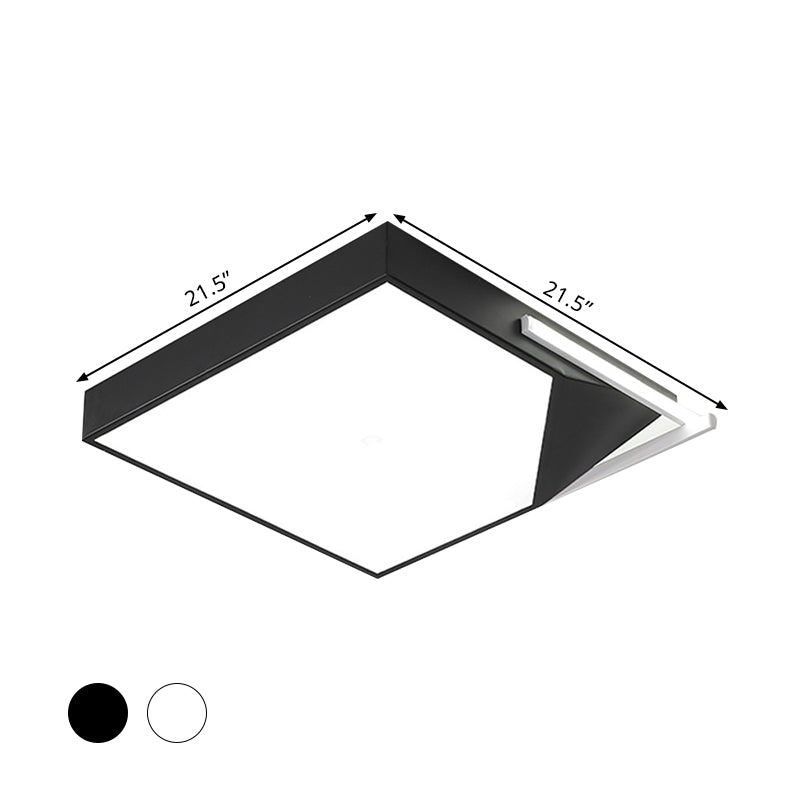 Modern Square Flush Mount Ceiling Light with Acrylic Shade - Black/White LED Ceiling Fixture for Bedroom - Warm/White Light - 18"/21.5" Wide