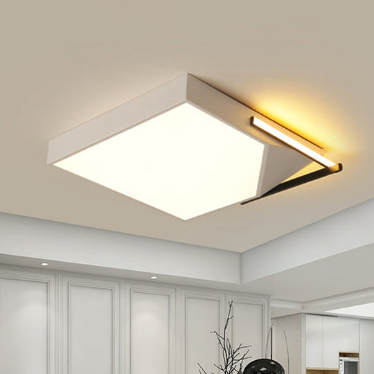 Modern Square Flush Mount Ceiling Light With Acrylic Shade - Black/White Led Fixture For Bedroom