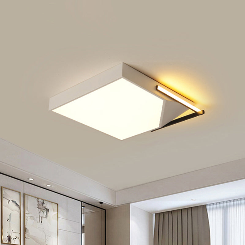 Modern Square Flush Mount Ceiling Light with Acrylic Shade - Black/White LED Ceiling Fixture for Bedroom - Warm/White Light - 18"/21.5" Wide