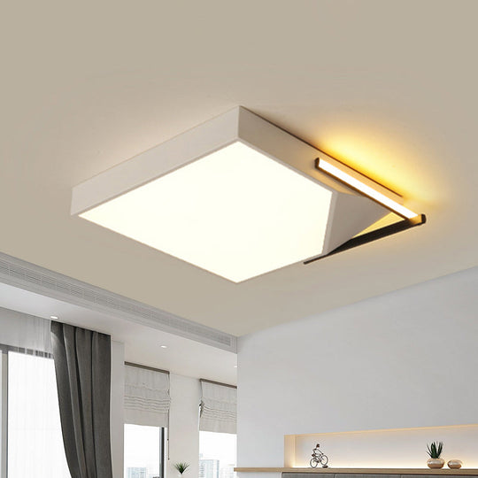 Modern Square Flush Mount Ceiling Light with Acrylic Shade - Black/White LED Ceiling Fixture for Bedroom - Warm/White Light - 18"/21.5" Wide