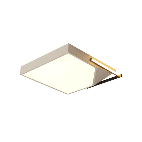 Modern Square Flush Mount Ceiling Light with Acrylic Shade - Black/White LED Ceiling Fixture for Bedroom - Warm/White Light - 18"/21.5" Wide