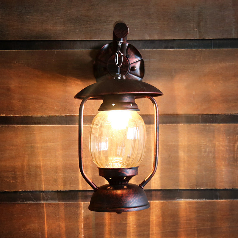 Vintage Copper Lantern Wall Light With Clear Glass - Outdoor Sconce Lamp Weathered