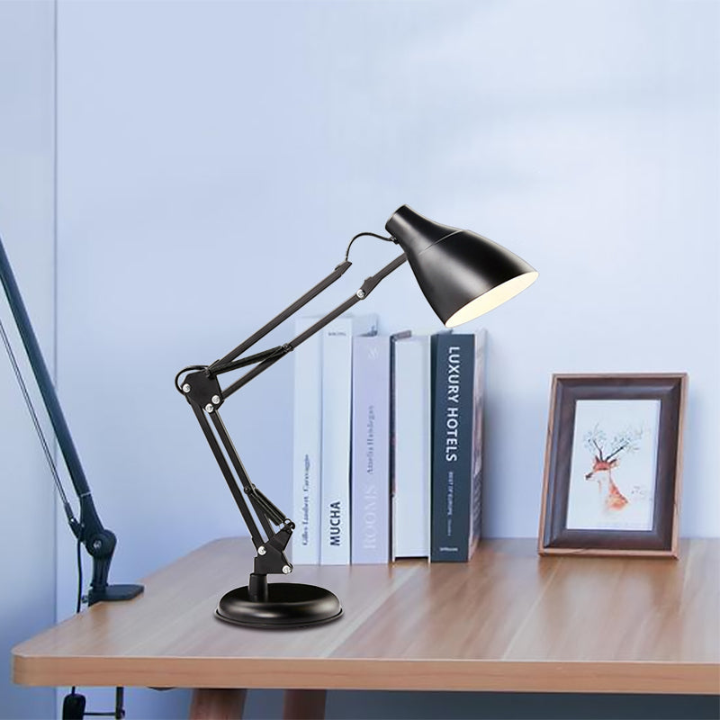 Modern Black/White Multi-Joint Task Desk Lamp - Cone Shade 1-Light Metallic Lighting For Study Room