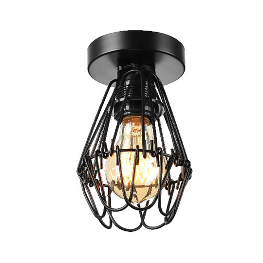 Black Metal Petal Design Flush Pendant Light for Coffee Shop