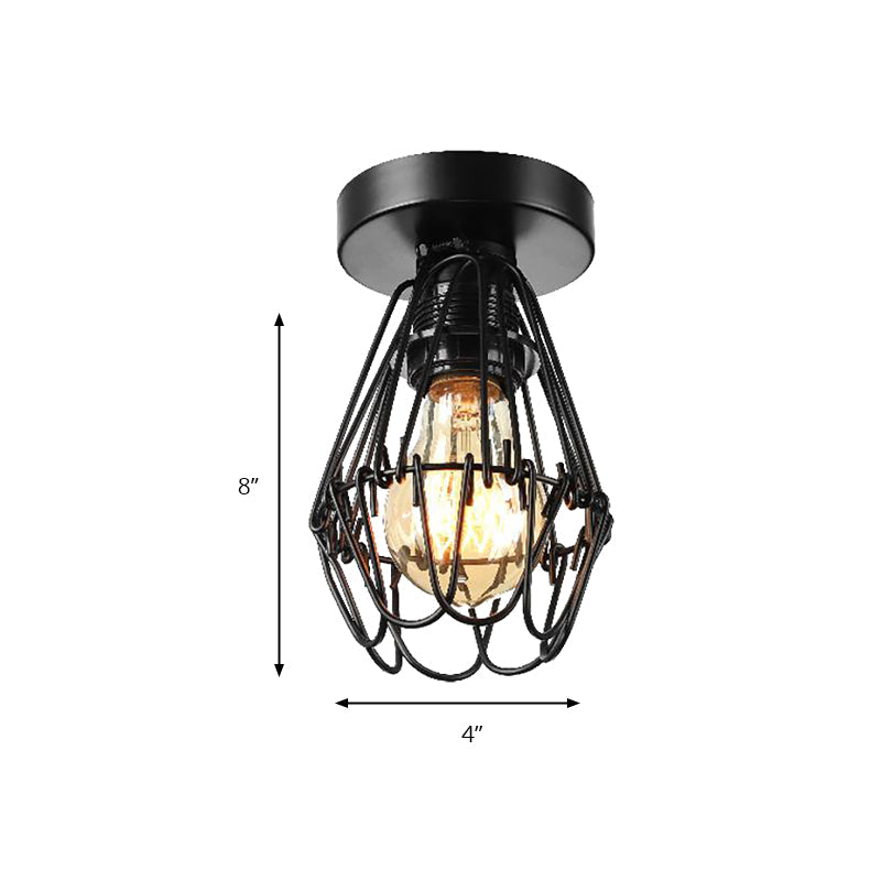 Black Metal Petal Design Flush Pendant Light for Coffee Shop