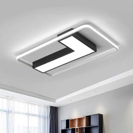 Black L Shaped LED Ceiling Mount Light Fixture for Study Room in Warm/White, 19"/24.5"/31.5" W