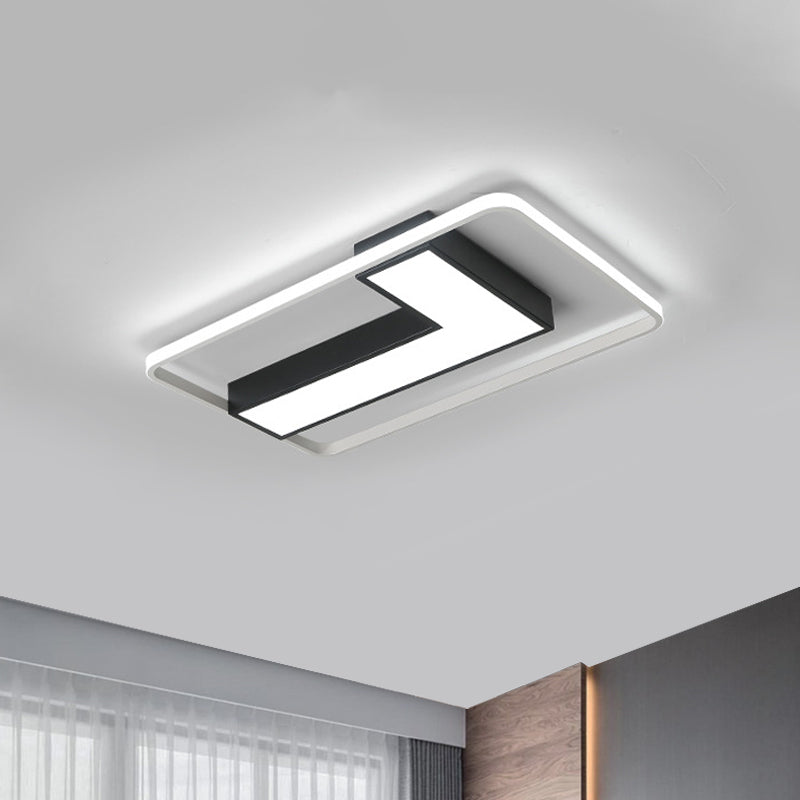 Black L Shaped LED Ceiling Mount Light Fixture for Study Room in Warm/White, 19"/24.5"/31.5" W