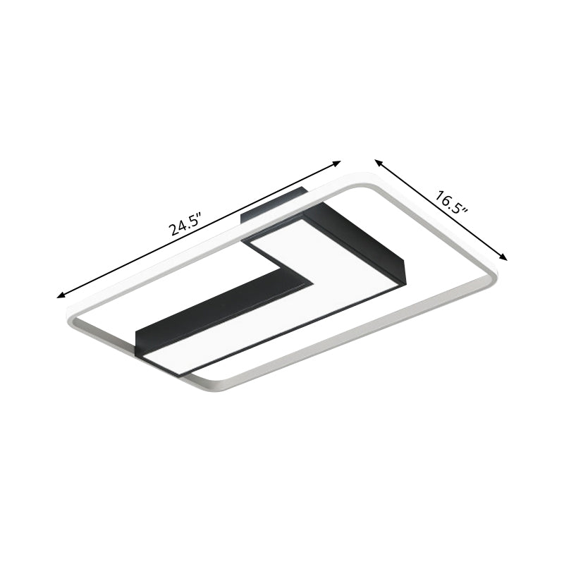 Black L Shaped LED Ceiling Mount Light Fixture for Study Room in Warm/White, 19"/24.5"/31.5" W