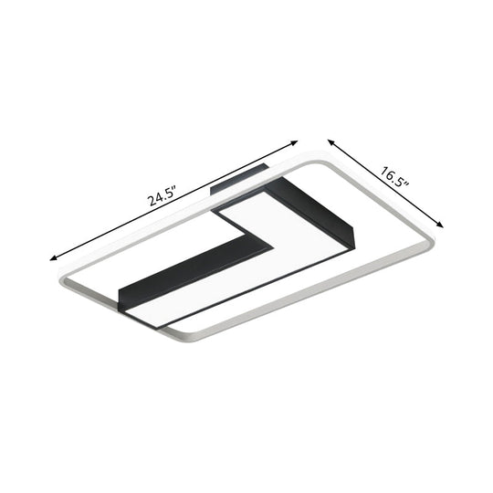 Black L Shaped Led Ceiling Mount Light Fixture For Study Room In Warm/White 19/24.5/31.5 W