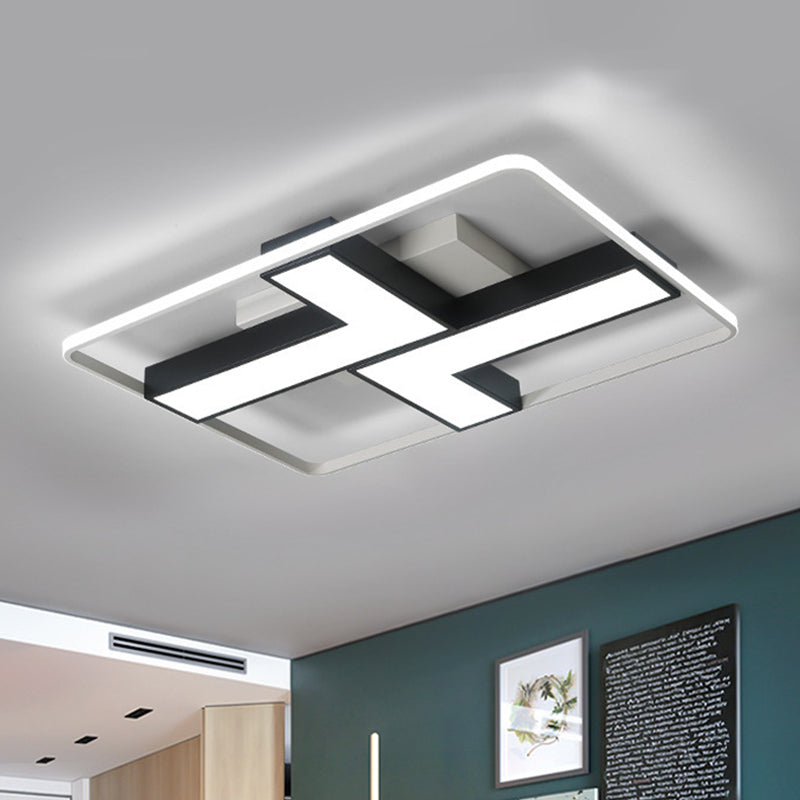 Black L Shaped LED Ceiling Mount Light Fixture for Study Room in Warm/White, 19"/24.5"/31.5" W