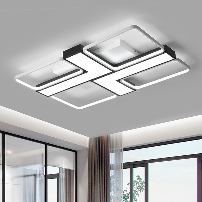 Black L Shaped LED Ceiling Mount Light Fixture for Study Room in Warm/White, 19"/24.5"/31.5" W